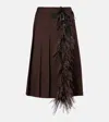 Plan C Feather-trimmed Pleated Wrap Skirt In Brown