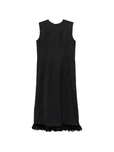Plan C Feather-trim Sleeveless Maxi Dress In Schwarz