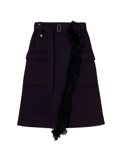 Plan C Feather-trim Wrap Skirt In Black