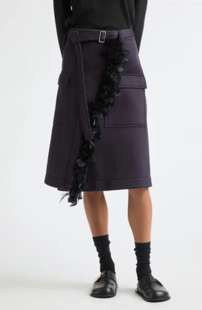 Plan C Feather-trimmed Midi Skirt In Blue