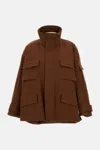 Plan C Delave Twill Military Jacket In Brown