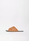 Plan C Flat Leather Strap Sandal In Brown