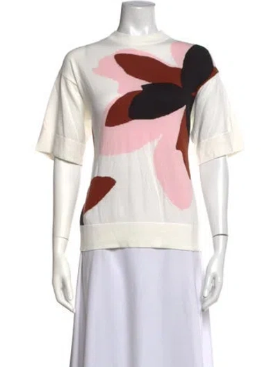 Pre-owned Plan C Floral Print Crew Neck Top In White