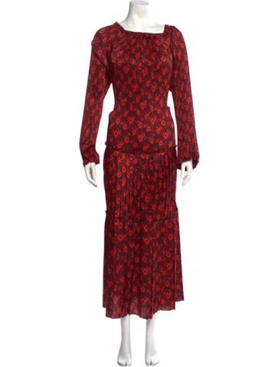 Pre-owned Plan C Floral Print Long Dress In Red
