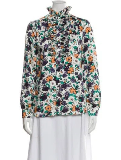 Pre-owned Plan C Floral Print Long Sleeve Blouse In Green