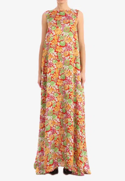 Plan C Floral Print Maxi Dress In Multi