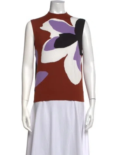 Pre-owned Plan C Floral Print Mock Neck Top In Orange