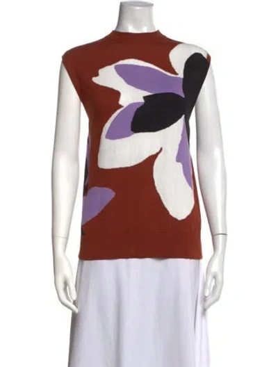 Pre-owned Plan C Floral Print Mock Neck Top W/ Tags In Brown/orange