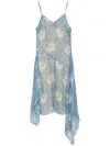 Plan C Floral-print Silk Slip Dress In Blue