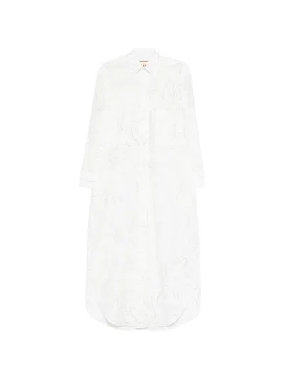 Plan C Floral-pattern Shirt Midi Dress In White