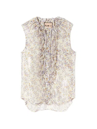 Plan C Floral-print Ruffled Blouse In Brown