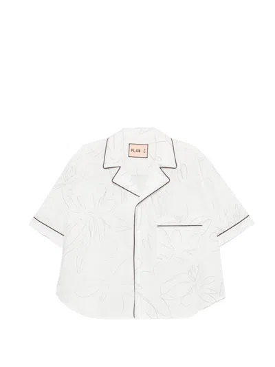 Plan C Flower Pencil Shirt In White