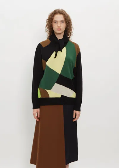 Plan C Foulard Cashmere-blend Colorblock Intarsia Knit Sweater In Black