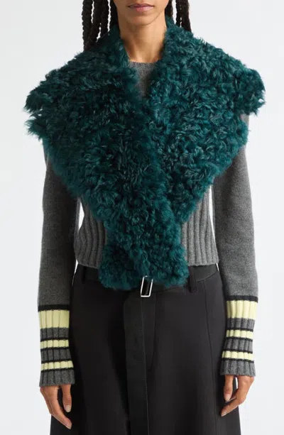 Plan C Genuine Shearling Neck Scarf In Verde Petrolio