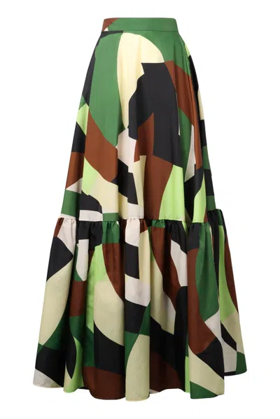 Plan C Long Tiered Ruffle Skirt In Multi