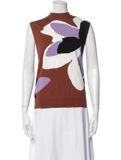 Pre-owned Plan C Graphic Print Mock Neck Top In Brown