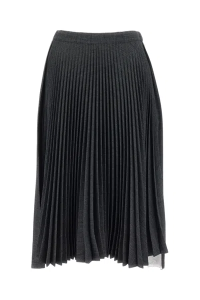 Plan C Grey Asymmetrical Hem Pleated Maxi Skirt In Black