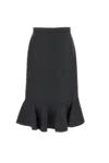 Plan C Grey Double Wool Ruffled Midi Skirt In Gray