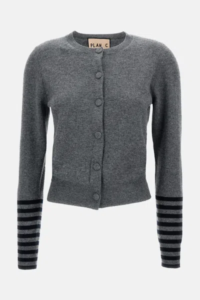Plan C Ribbed Grey Wool Cardigan In Gray