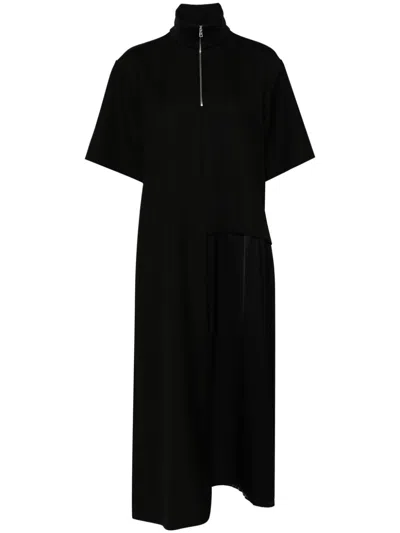 Plan C Half-zip Midi Dress In Black