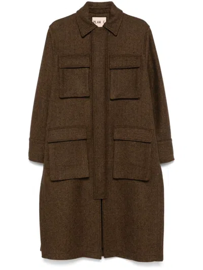 Plan C Herringbone Coat In Brown
