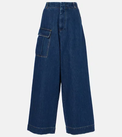 PLAN C MID-RISE DENIM WIDE-LEG PANTS