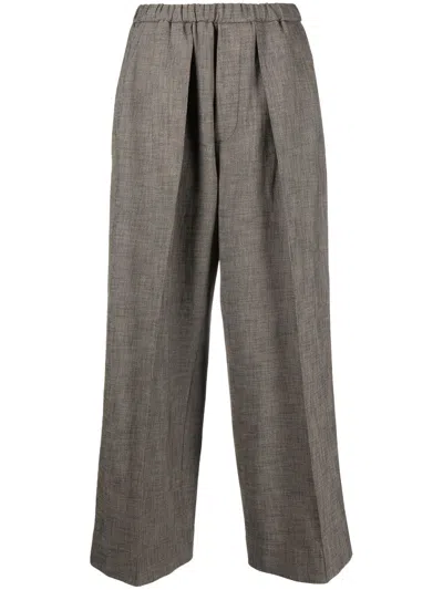 Plan C High-waisted Wide-leg Trousers In Brown