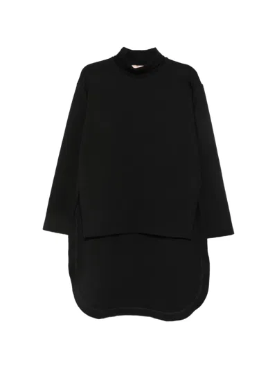 Plan C High-low Side-slit Sweatshirt In Black