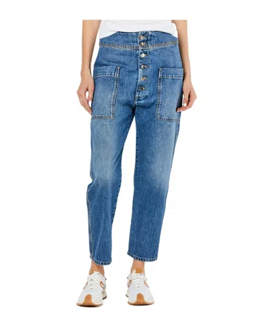 Plan C High-rise Boyfriend Jeans In Blue