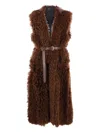 Plan C Hooded Belted Coat In Brown