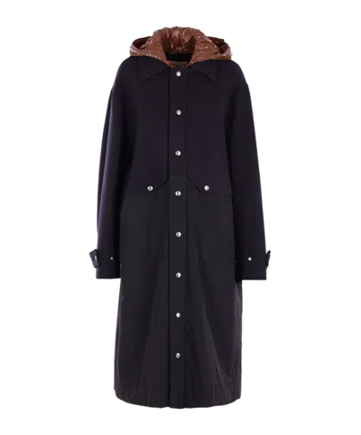 Plan C Hooded-buttoned Coat In Blue
