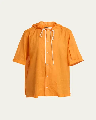 Plan C Hooded Drawstring Shirt In Apricot