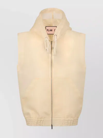 Plan C Hooded Sleeveless Vest Elasticated Hem In White