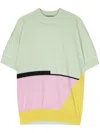 Plan C Intarsia-knit Merino Wool T-shirt In Green