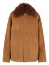 Plan C Shearling-collar Pocket Jacket In Brown