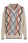 Plan C Geometric Pattern V-neck Knit Sweater In Multi