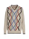 Plan C Geometric Pattern V-neck Knit Sweater