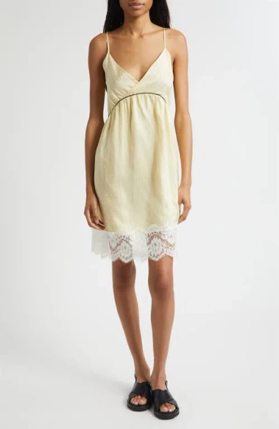 Plan C Lace Trim Pinstripe Slipdress In Neutral