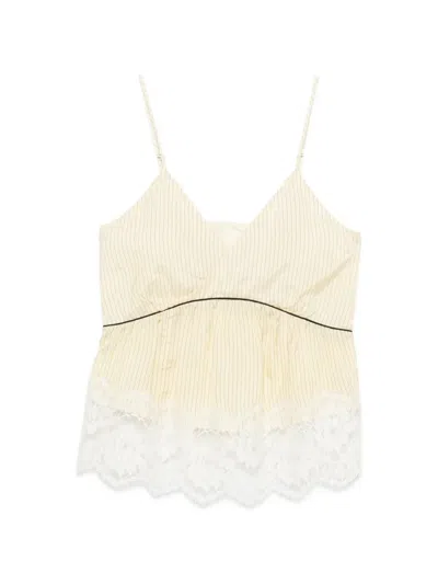 Plan C Lace-trim Striped Top In Multi