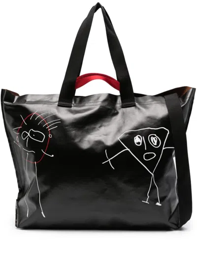 Plan C Large Pili And Bianca Shoulder Bag In Black  