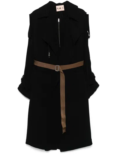 Plan C Layered-design Coat In Black