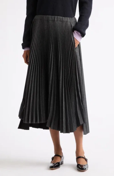 Plan C Layered Pleated Midi Skirt In Black