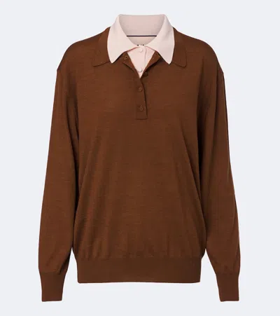 Plan C Layered Wool And Silk Polo Sweater In Brown