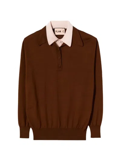 Plan C Layered-collar Sweater In Brown