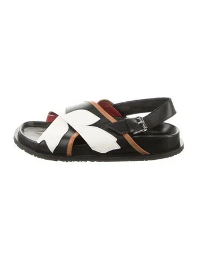 Pre-owned Plan C Leather Colorblock Pattern Sandals In Black