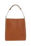 Plan C Leather Shopper Bag With Adjustable Handle In Brown