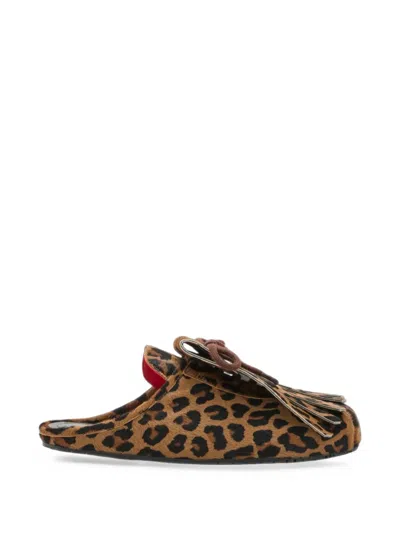 Plan C Leopard-print Fringed Mules In Animal Print