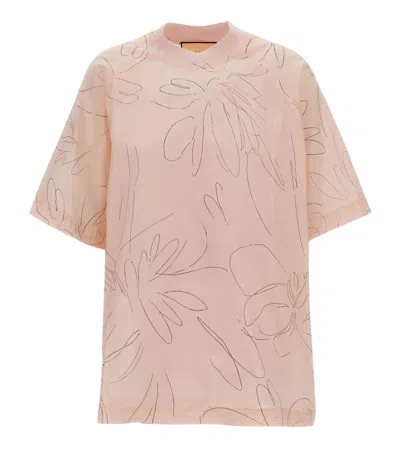 Plan C Light Pink Printed Crew Neck T-shirt