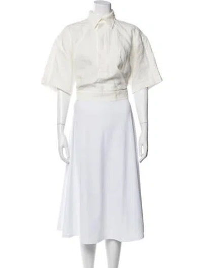 Pre-owned Plan C Linen Short Sleeve Button-up Top In White