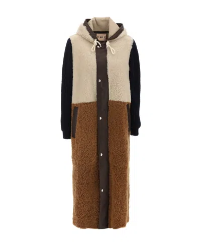 Plan C Long Fur Coat In Brown